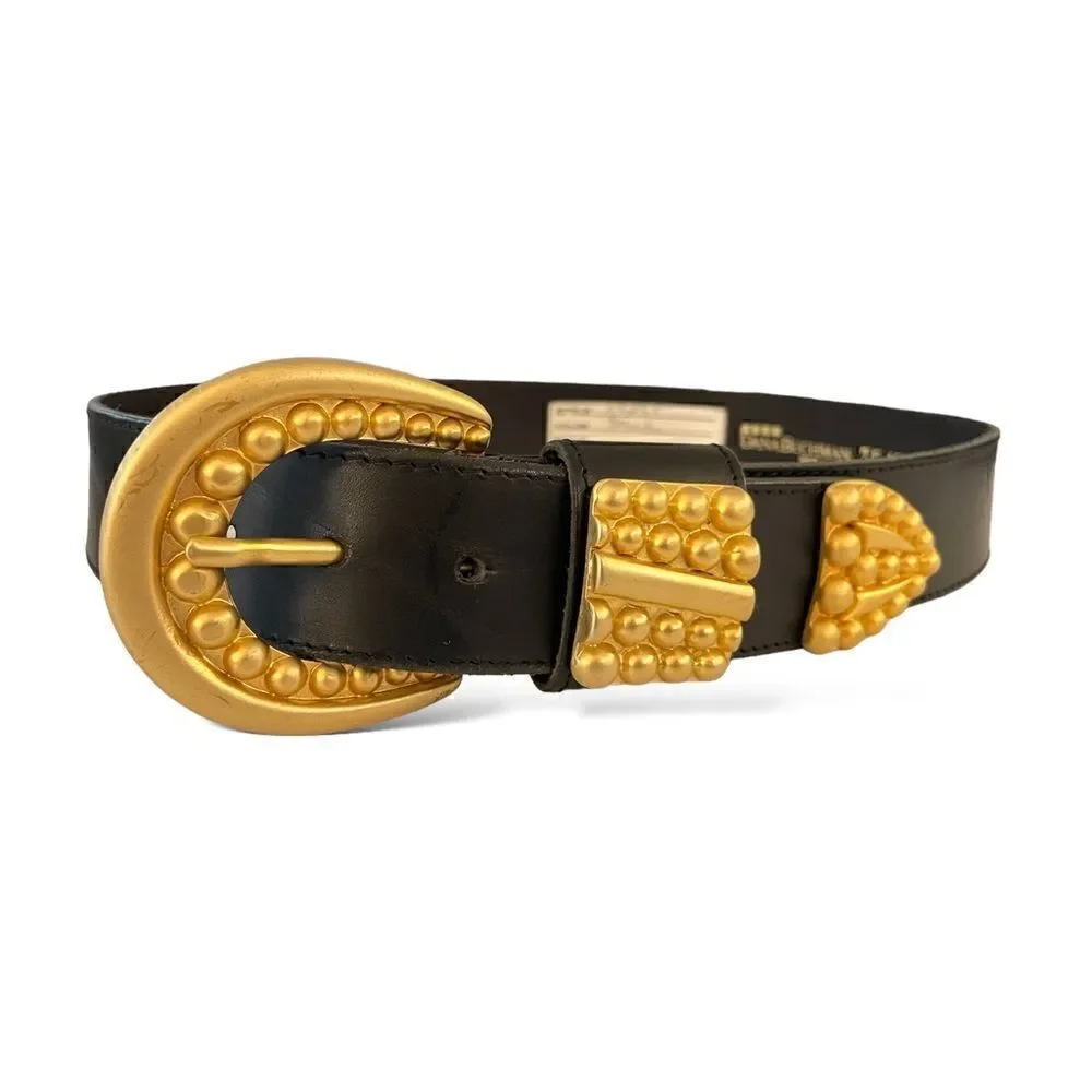 DANA BUCHMAN Made in Italy Black Leather Belt with Brushed Gold Buckle